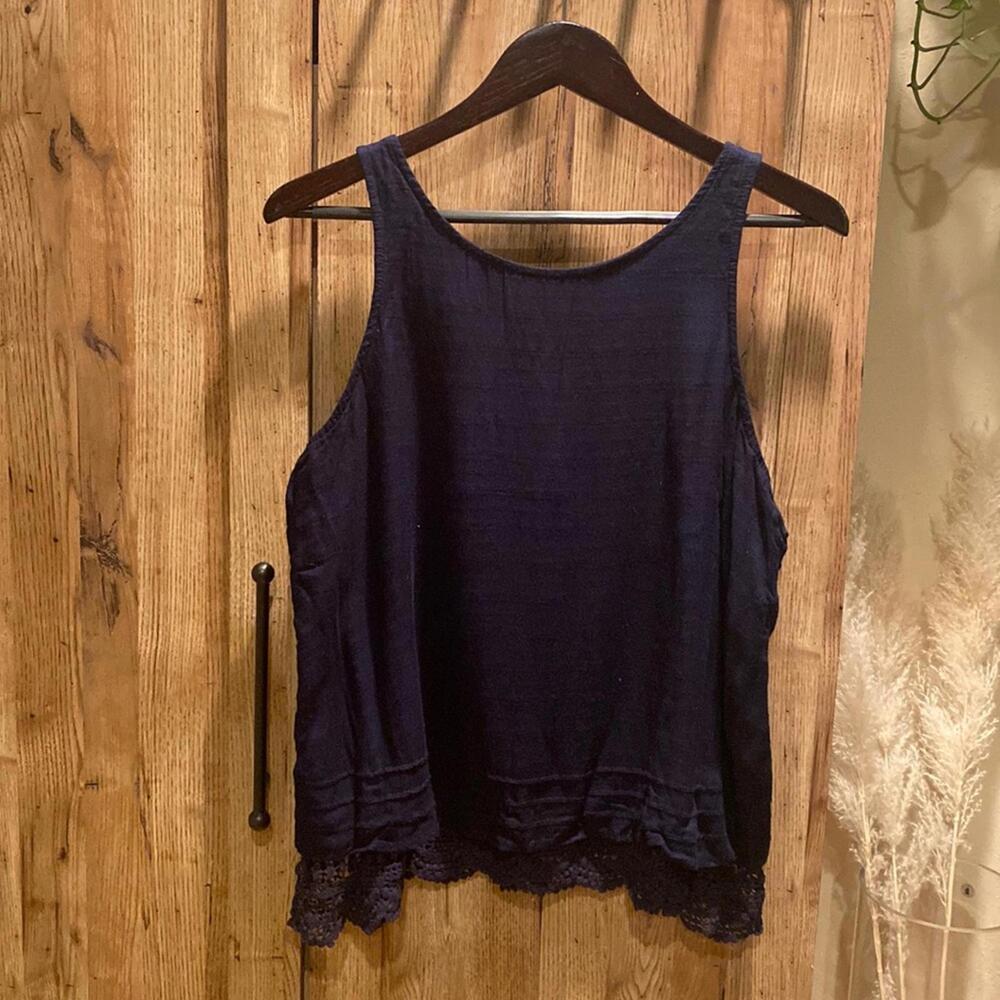 Navy tunic with crochet detail